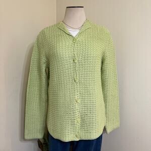 Talbots Green Crochet Cardigan, Sz L, 100% Cotton